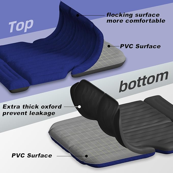 Umbrauto SUV Camping Air Mattress: Inflatable Car Bed for Back Trunk Sleeping with Air Pump, Flocking Surface, Heavy-Duty 210T Bottom, Includes Pillows, Repair Kit, Storage Bag & 3-in-1 Nozzles