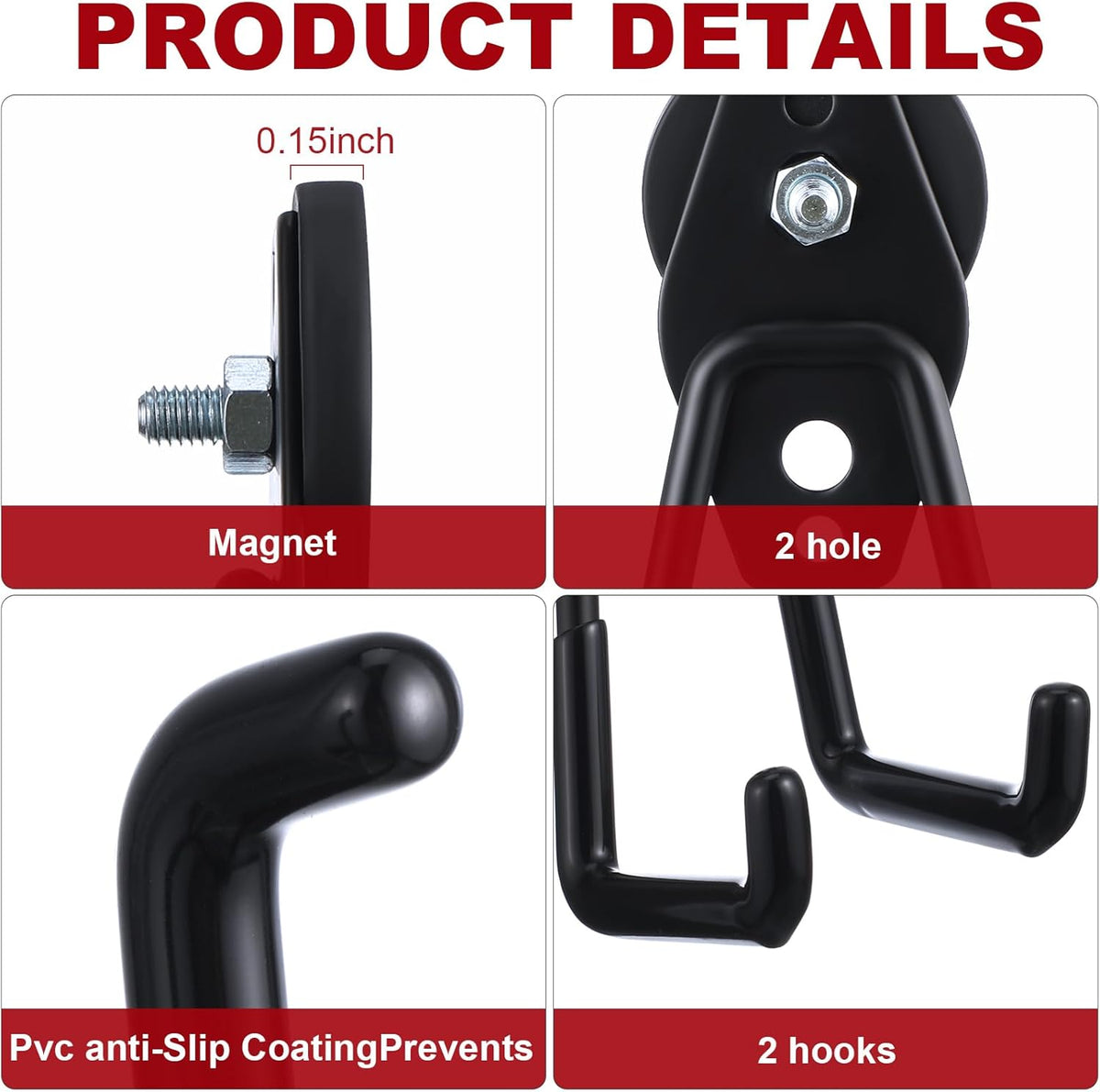 Landhoow Large Magnetic Hooks Heavy Duty Garage Magnet Hooks Strong Storage Utility Magnetic Hangers with Anti Slip Rubber Coating for Indoor and Outdoor Hanging(Black,18 Pcs)