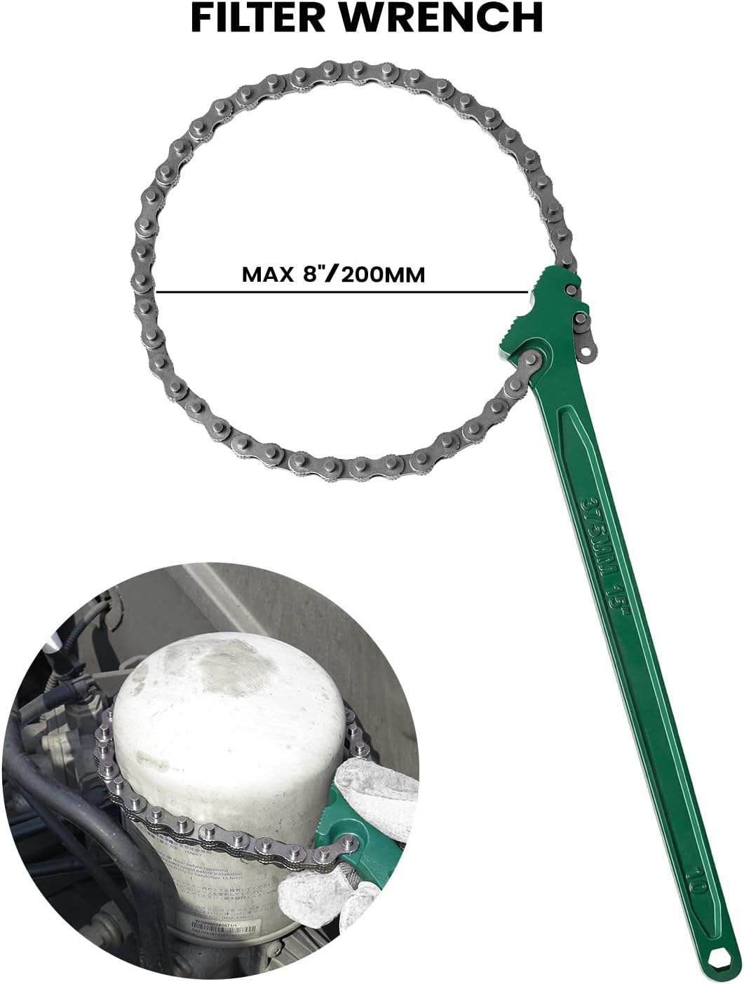 15 Inch Heavy Duty Chain Wrench for Semi Truck, Adjustable Ratcheting Oil Filter Spanner for Tool Pipe Fittings, Universal Drain, Sewer Cap, Shower Head Valve Removal