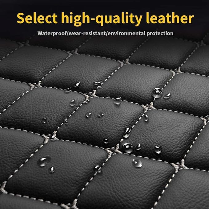 Custom Making Car Floor Mats Compatible for 2000-2025 All Mode Sedan SUV Sports Car Full Coverage Cute Pads Protection Non-Slip Leather Floor Liners (Black+Dark Brown Edge)