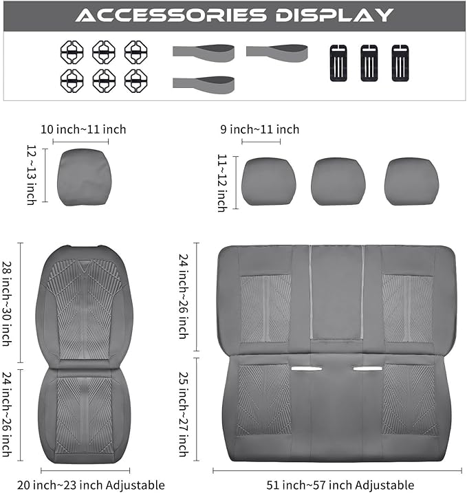 CAR PASS Waterproof Car seat Covers Full Sets Neoprene Wetsuit, All-Weather Non-Slip Durable, Universal Fit for SUV Sedans Trucks Vans Automotive, Armrest Airbag Compatible, 3D Emboss All Gray