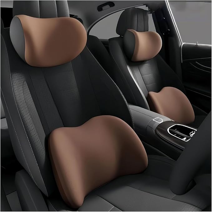 Car Lumbar Support Pillow and Car Neck Pillow Kit for Mitsubishi Mirage 2014-2020 2021 2022 2023 2024 2025 2026, Car Seat Neck Back Rest Pillows, Ergonomic Car Seat Headrest & Lumbar Cushion