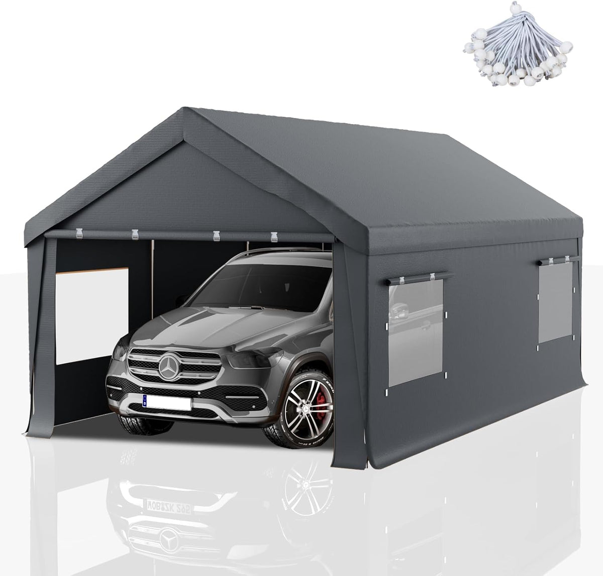 Carport 12x20 FT Heavy Duty,Outdoor Portable Garage with Removable Sidewalls & Doors, Waterproof, UV-Resistant Canopy Shelter for Vehicles, Boats, RVs, Trucks, All-Season Car Port, Gray