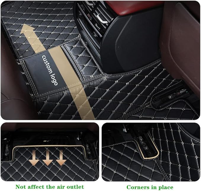Custom Personalized Floor Mats for Cars - Luxury Full Coverage All Weather Mats, Anti-Slip Leather Mat Set, Fit for 99% of Cars, SUVs & Trucks (All Black, D-Diamond+Strip)