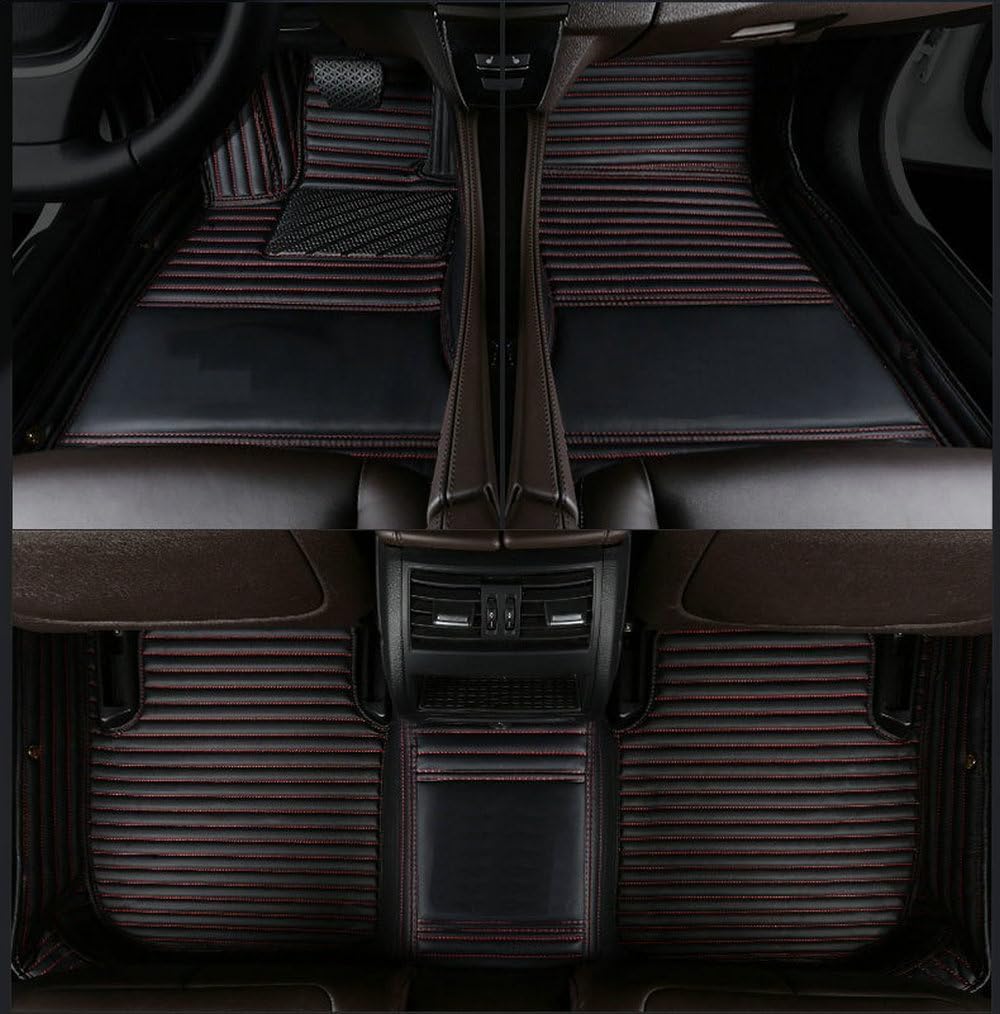 Custom Car Floor Mat Compatible with BMW Mercedes-Benz Toyota Cadillac Lexus Honda Infiniti Nissan Hyundai Kia Audi All Models Cars Sedans SUVs Automotive Mats (Black red Stripe)