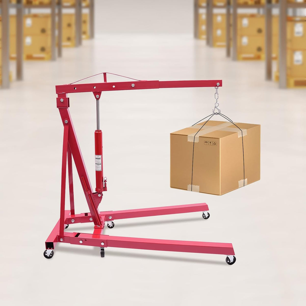 Folding Engine Hoist 2 Ton Engine Crane Lift with 6 Caster Wheels 4400LBS Steel Hydraulic Engine Crane 4 Adjustable Positions for Car Fixing Workshops Garages Warehouse(Sent in 2 Packages) (Red 1T)