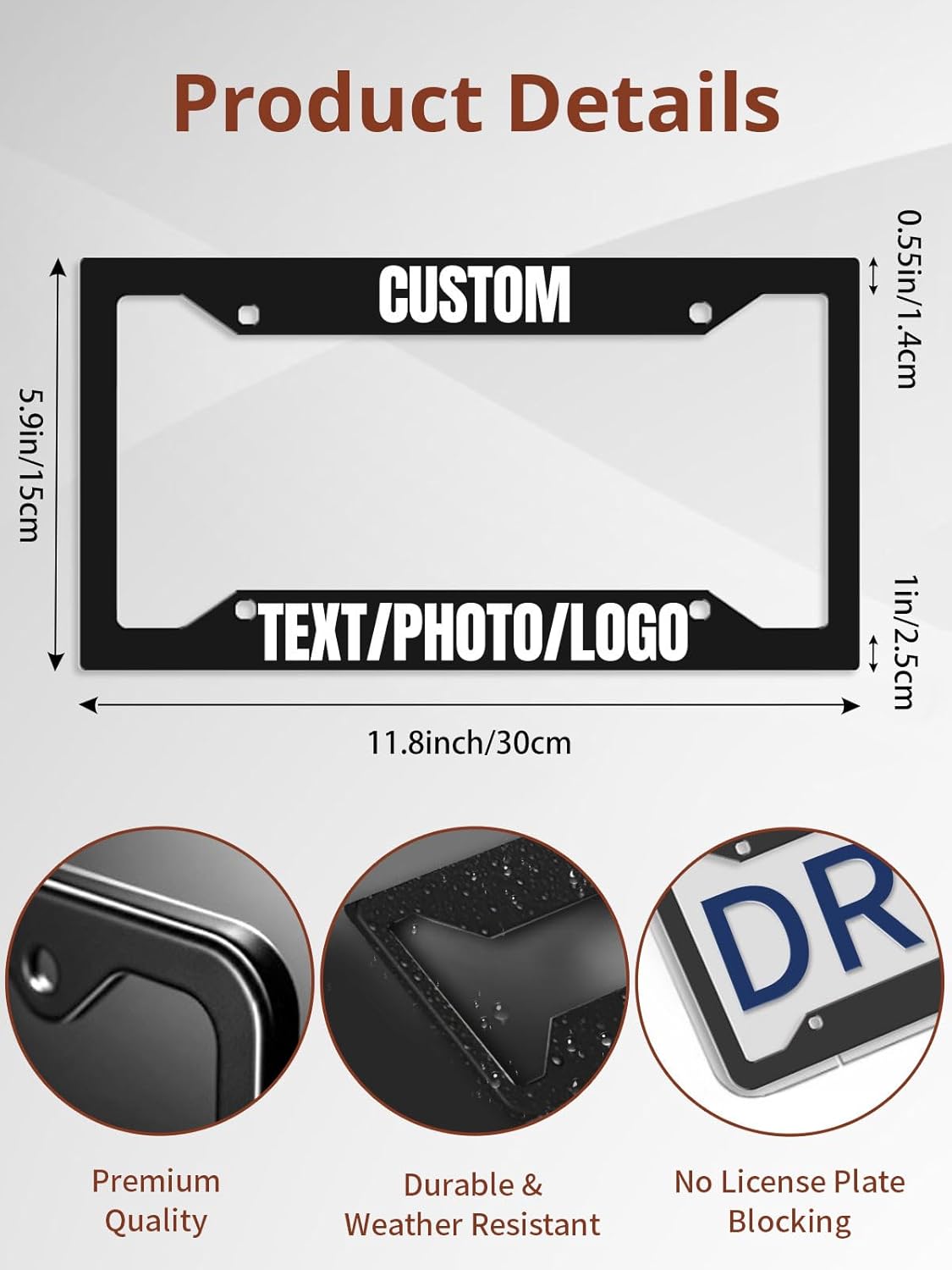 Custom License Plate Frame – Personalized License Plate Holder with Photo & Text – Rust-Proof Aluminum Car Tag Cover for Front/Rear, Car Accessory for Men & Women, Includes Screws, 12"x6"