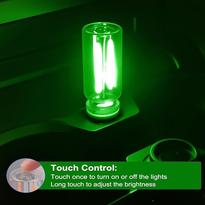 2PCS USB Lights for Car, Touch Dimmable Retro Car Lamp Interior LED Ambient Lighting, Portable Mini Glass Bottle LED Bulb Night Light for Vehicle Bedroom Hallway Camping Holiday Decoration (Green)