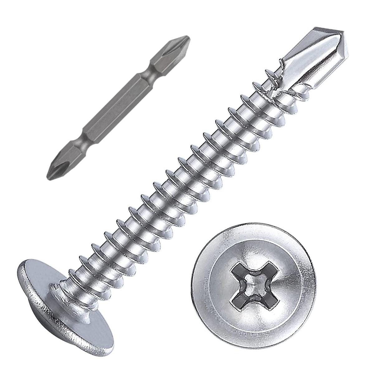 Wensilon（200pcs）#8×1-1/4”for Sheet Metal Self-Tapping Screws 410 Stainless Steel Truss Head High-Strength Quick Tapping Screws