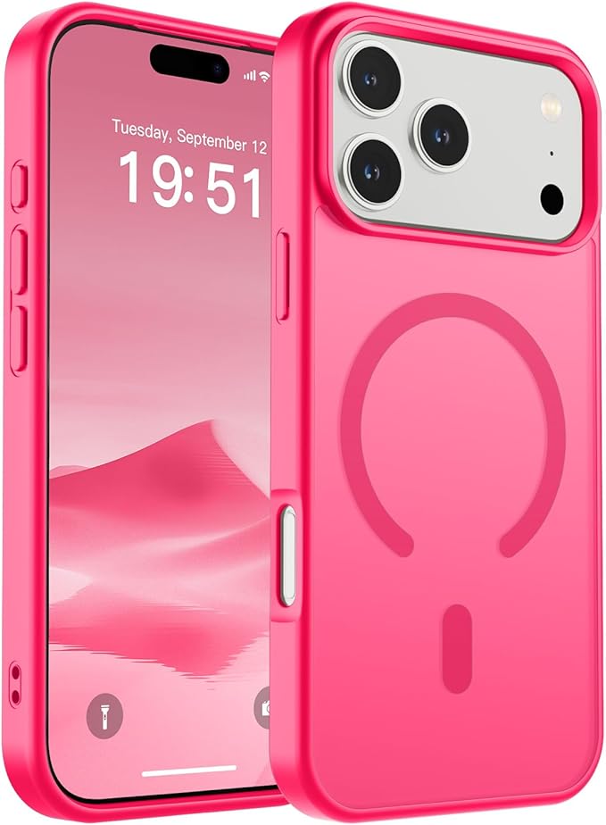 SUPFINE Magnetic for iPhone 17 Pro Max Case (Compatible with MagSafe)(Military Grade Drop Protection) Translucent Matte Shockproof with Anti-Fingerprint Phone Cover 2025,Hot Pink