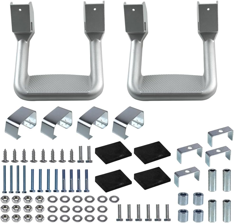 RULLINE Silver Powder Coated Truck Side Step Set - 2 Pieces (1 Pair) with Mounting Brackets - Compatible with Chevy (Chevrolet), Ford, Toyota, GMC, Dodge RAM, and Jeep Trucks