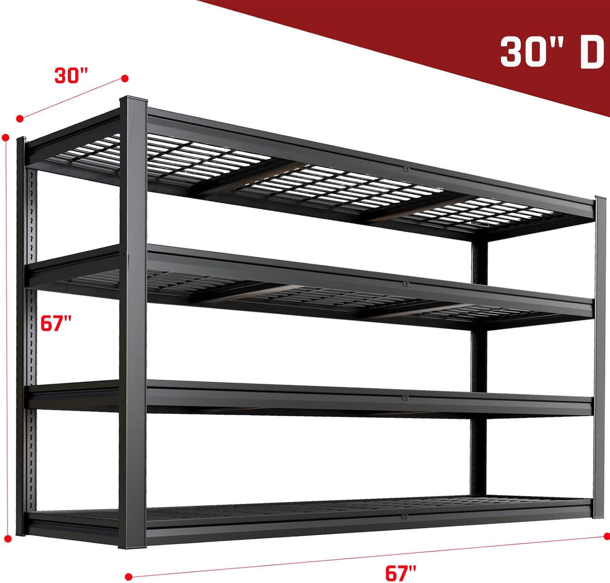 67" Wide Garage Shelving Unit, 30" D Heavy Duty Garage Storage Shelves,3500 LBS Capacity, Industrial Adjustable Shelves for Basement Warehouse, 2 Pack