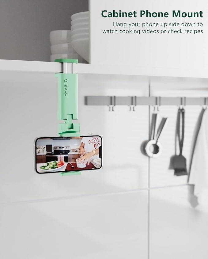 MiiKARE Travel Essentials Airplane Phone Holder, Universal Handsfree Phone Mount for Flying with 360 Degree Rotation, Travel Must Haves Phone Stand for Desk, Tray Table, Green