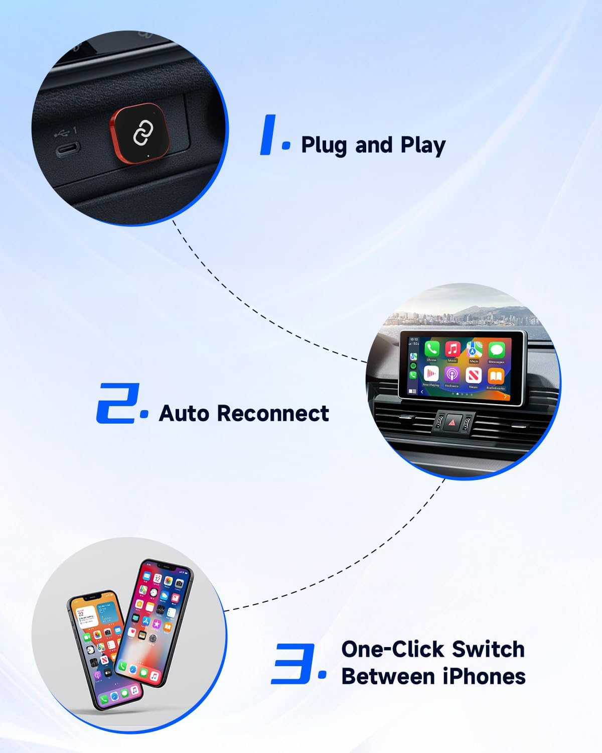 Spedal Wireless CarPlay Adapter for Factory Wired CarPlay – Plug & Play, Auto Reconnect, Mini Metal Design with USB-A & USB-C Cables – Compatible with iPhone 6+ and Cars from 2016 (Red)