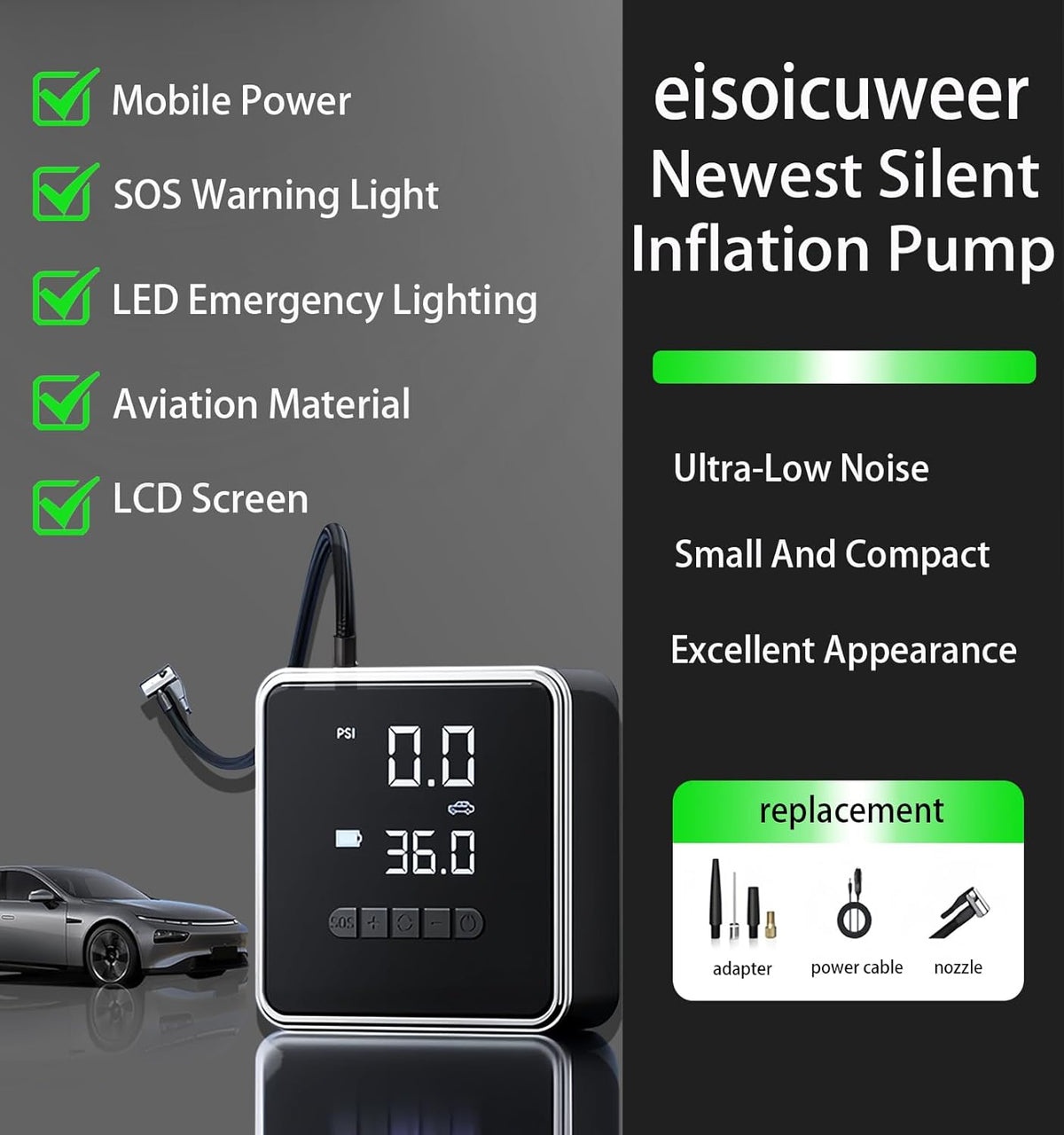 Tire Inflator Portable Air Compressor - 150 PSI Air Pump for Car Tires - 2X Faster Inflation, Smart Pump Tire Inflator for Cars, Motorcycles, Bicycles, Balls
