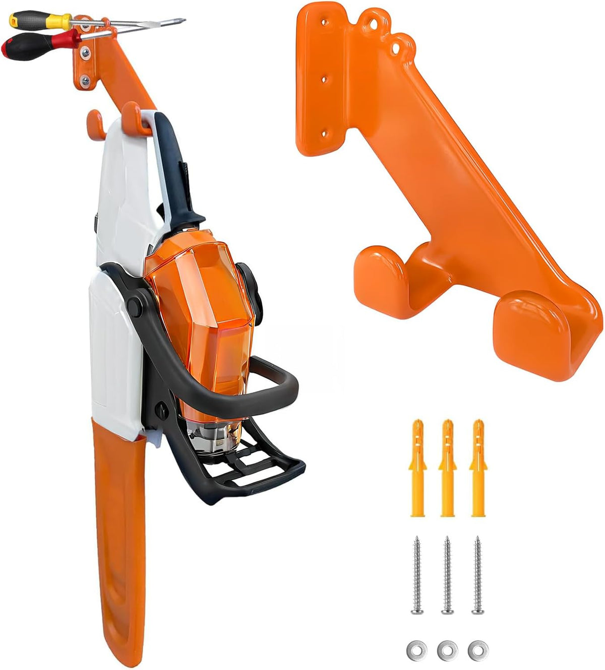 Chainsaw Hanger - 1Pack/2 Pack Chainsaw Holder, Heavy Duty Chainsaw Wall Mount, Garage Organization Garage Storage Shed Organizer Mounted Chainsaw Rack Tool Racks (1, Orange)