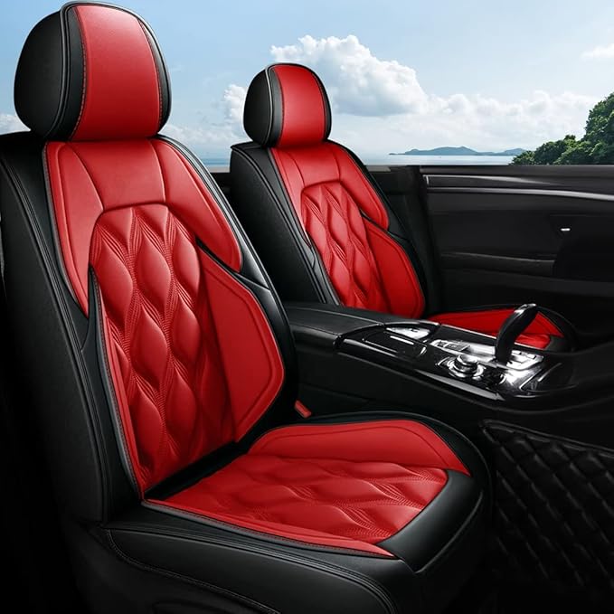 AOMSAZTO Car Seat Covers,2 Front Seats Custom Fit for Mazda CX-5 2013 2014 2015 2016 2017 2018 2019 2020 2021 2022 2023 2024 2025 2026,Leather Car Seat Cover Seat Cushion Protector,Black&Red