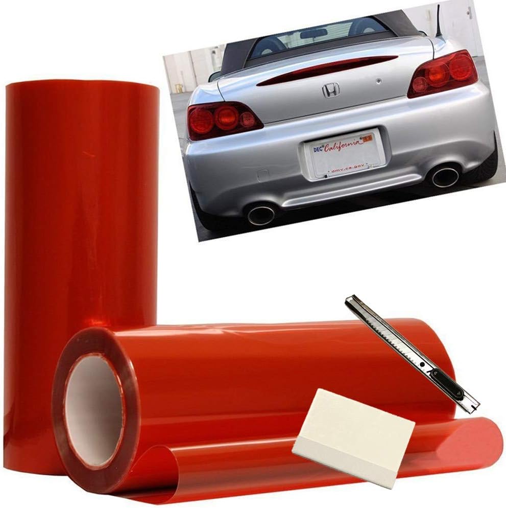 12 by 48 Inches Self Adhesive Headlight, Tail Lights, Fog Lights Tint Vinyl Film with Knife and Hand Tool (Red)