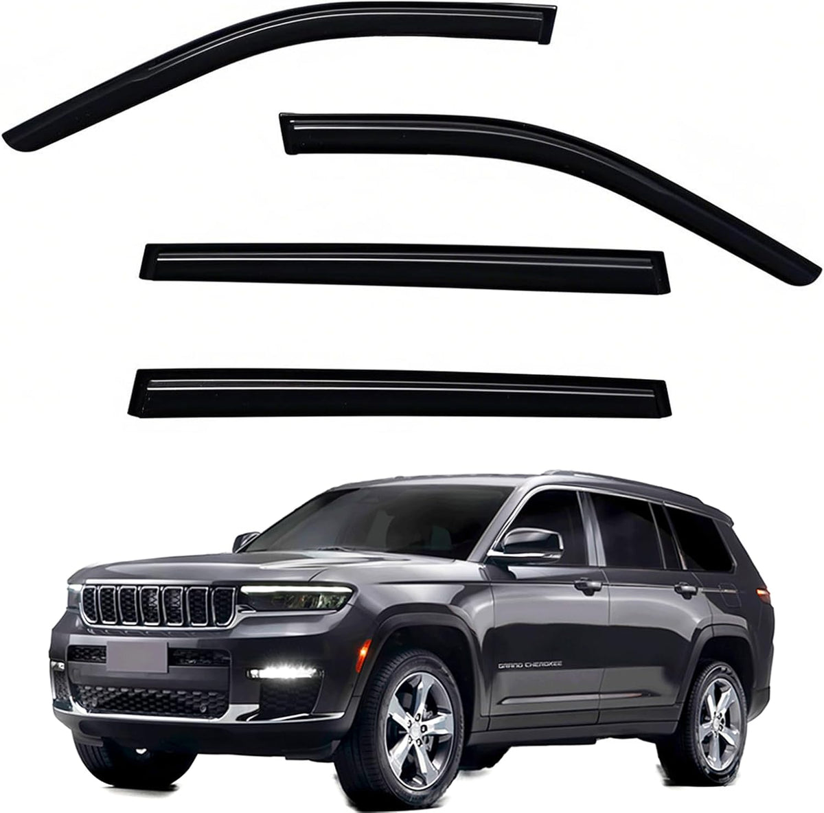 Window Visors Rain Guards fits 2021-2025 Grand Cherokee L, Out-Channel Window Wind Deflectors Vent Shades Accessories, Dark Smoke 4 Pcs, 2022 2023 2024 (only Grand Cherokee L)