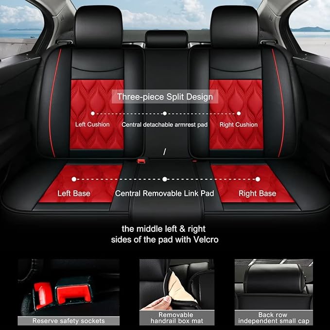 AOMSAZTO Car Seat Cover Full Set 5 Seats Fit for Acura TSX 2009-2014 Leather Car Seat Cushion Protector Compatible Airbag Waterproof Automotive Seat Covers Black&Red