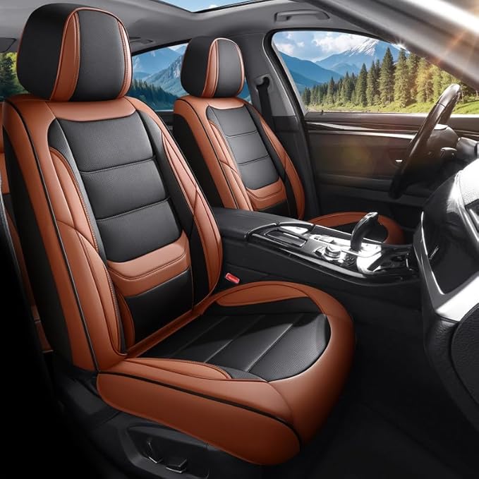Car Seat Covers Full Set Custom Fit for Chevy Cruze 2011-2019-Luxury Leather with Lumbar Support, Breathable, Waterproof, Anti-Slip, Durable, Easy to Install (BlackBrown,Full Set)