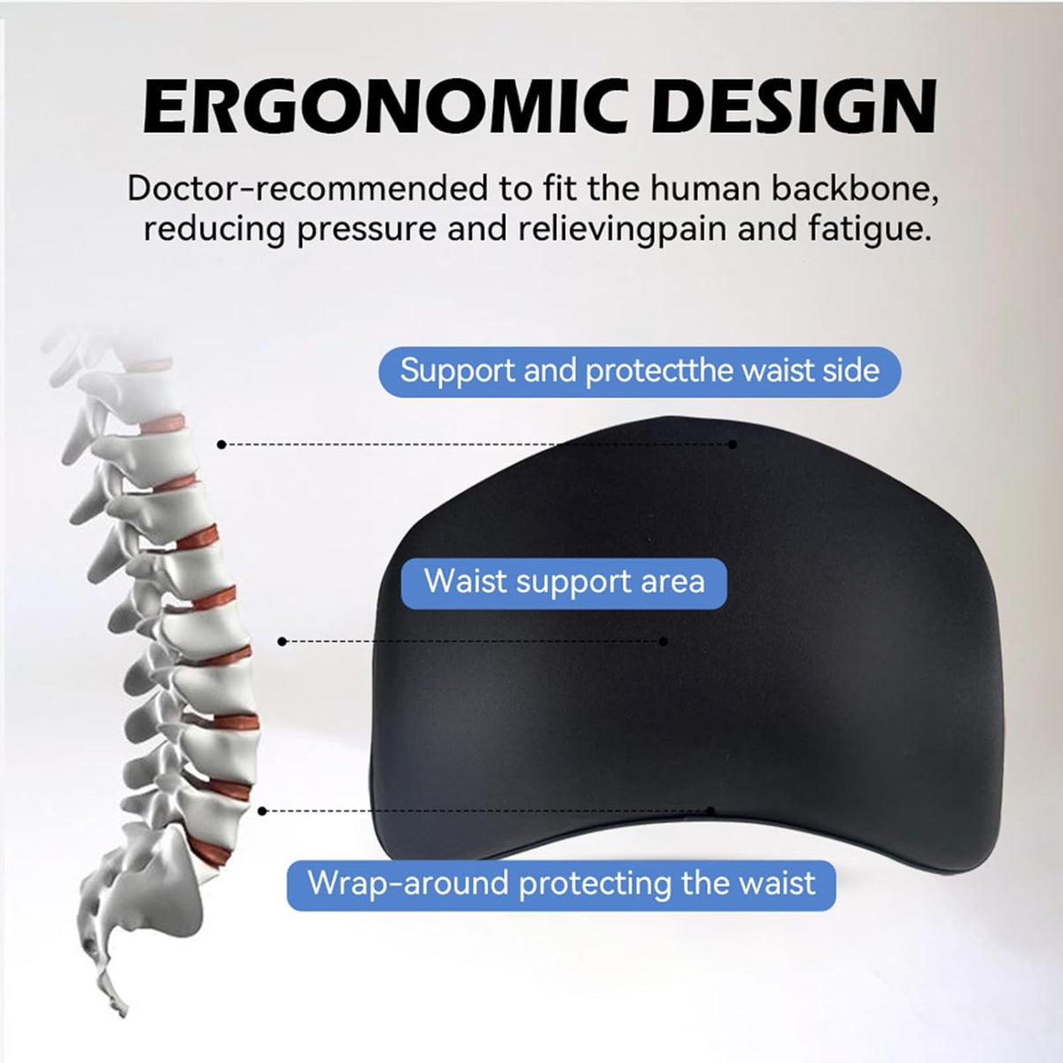 Really Supportive Lumbar Support Pillow for Car, 100% Memory Foam Lumbar Pillow with Breathable Removable Cover, Ergonomic Design - Back Pillow for Car Seat/Back Pain Relief(Timeless Black, 1PC)