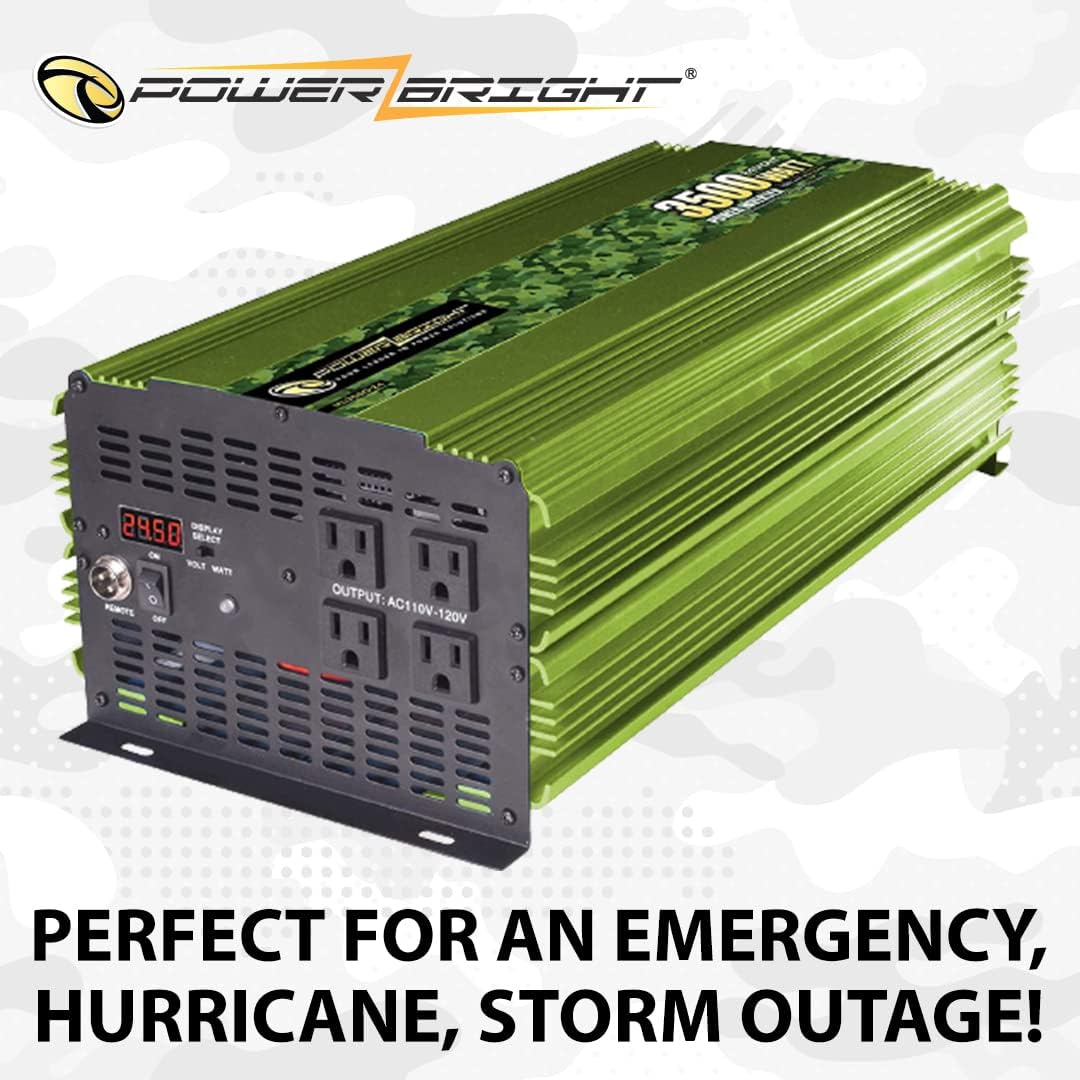 3500 Watt Power Inverter, Easy to Install DC 24V to 120V AC Car Inverter w/Four AC Outlets, LCD Digital Display & Wireless Remote Control - CE Approved