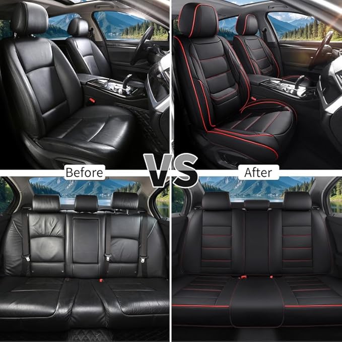 Car Seat Covers Full Set Custom Fit for Buick Envista 2024-2026-Luxury Leather with Lumbar Support, Breathable, Waterproof, Anti-Slip, Durable, Easy to Install (Black&Red,Full Set)