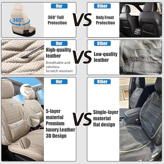 Front Seat Car Seat Covers Custom Fit for Pontiac Vibe 2003-2010 - Premium Faux Leather with Lumbar Support | Breathable, Waterproof, Anti-Slip, Durable (Beige,Front Seat)