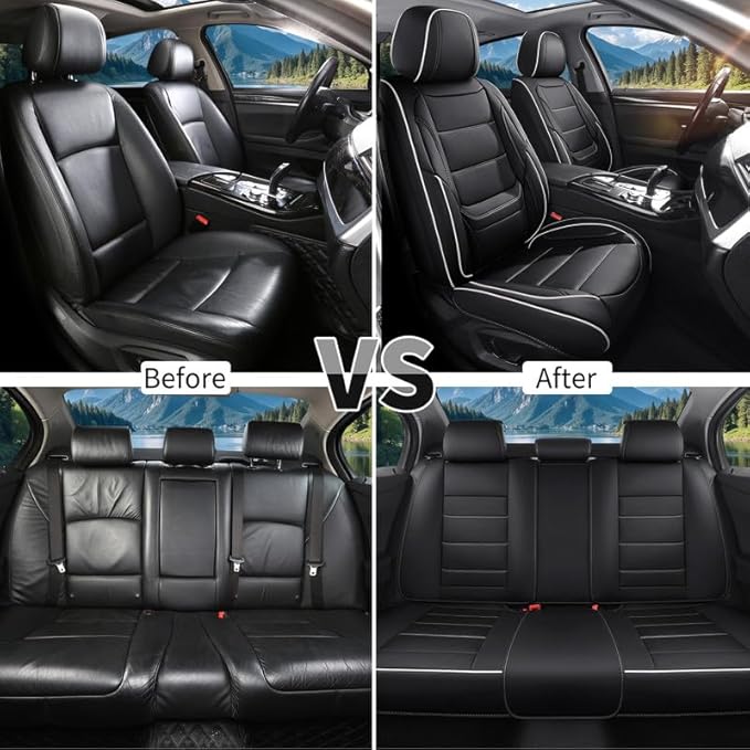 Car Seat Covers Custom Fit for Chevrolet/Chevy Captiva 2006-2018 , Premium Faux Leather Waterproof Car Seat Protectors with Lumbar Support, Breathable Anti-Slip Easy to install(Black&White,Full set)