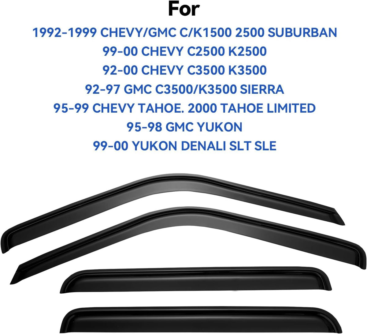 Window Visors Rain Guards for 1995-2000 Chevy Tahoe/GMC Yukon, Out-Channel Window Vent Wind Deflectors Visors Shades for 92-00 C/K1500/2500/3500 Suburban, 99-00 Cadillac Escalade/Yukon Denali Crew Cab