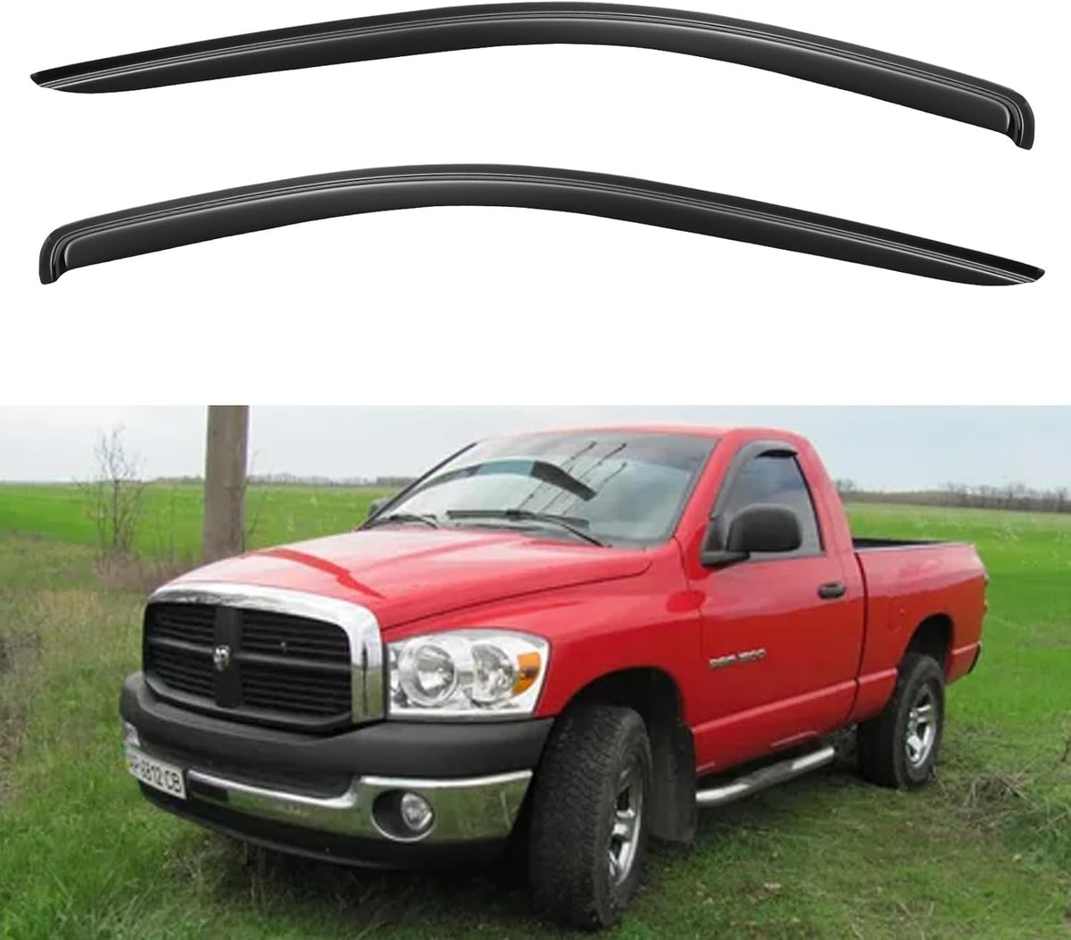 Window Visors Rain Guards for 2002-2008 Dodge Ram 1500 Regular Cab, Out-Channel Window Vent Wind Deflectors Visors Shades for 2003-2009 Ram 2500 3500 Standard Cab