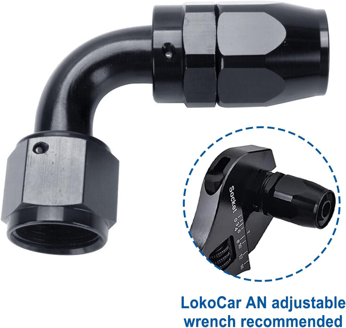 LokoCar 12AN Hose End Fitting 90 Degree Swivel For CPE Braided Hose Black 2Pcs