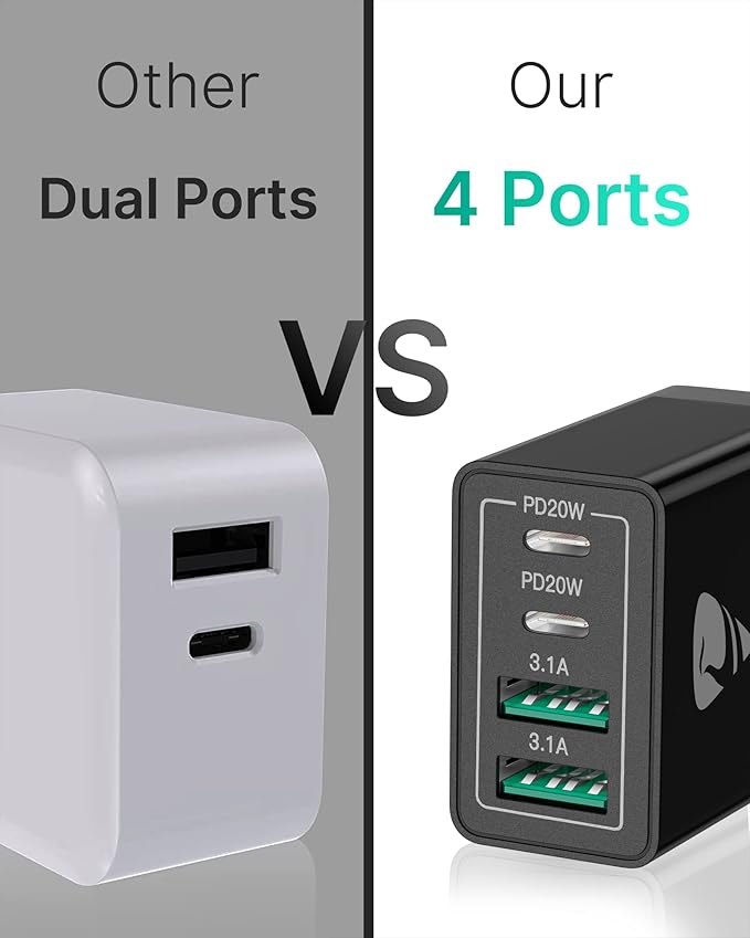[2-Pack] USB C Wall Charger Block, Aiminu 40W 4-Port Fast Charging Block Dual Port QC+PD Power Brick Multiport Type C Charger Plug Adapter for iPhone 15 14 13 12 11 Pro Max XS XR SE 8 Plus, Samsung