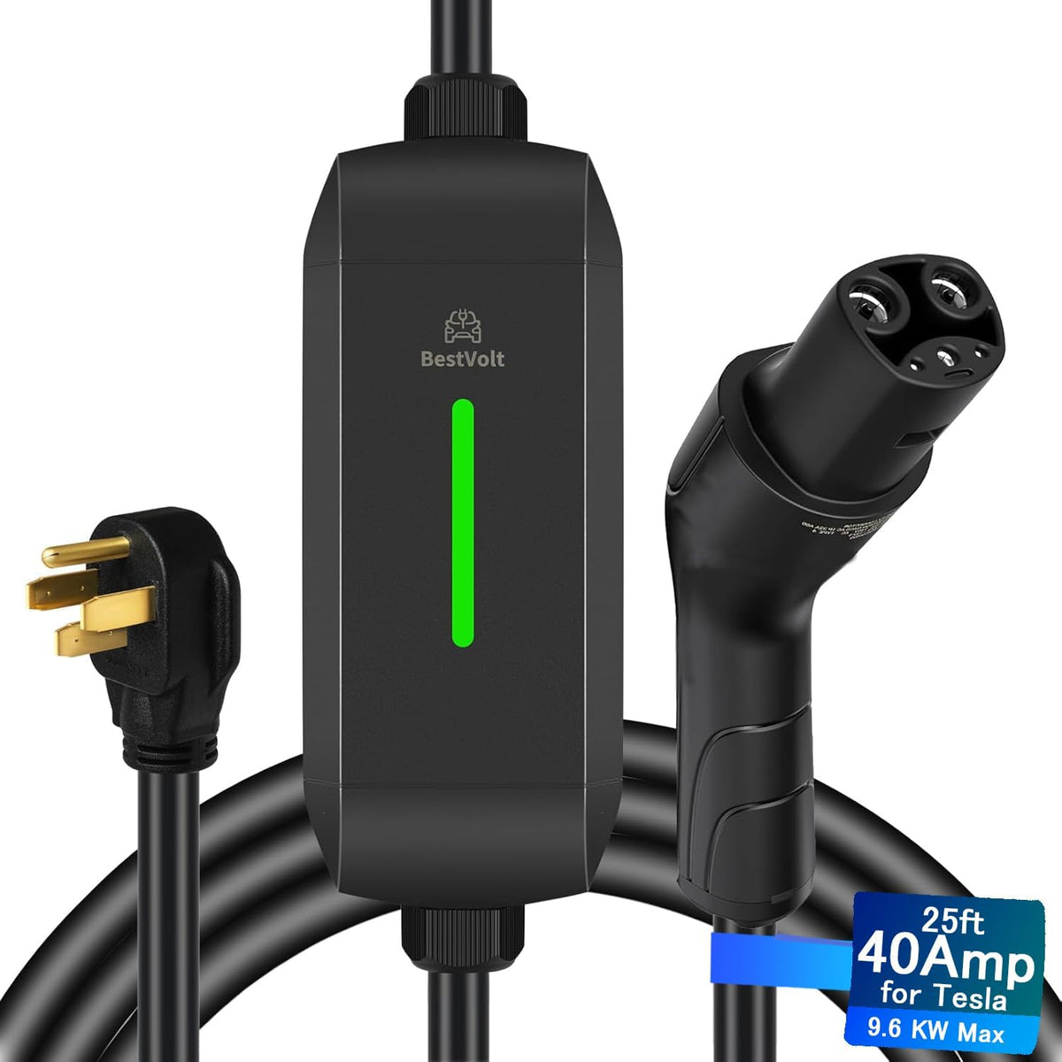 Best Volt Electric Vehicle Portable Charger for Tesla,ETL Certified,25ft Fast Charging, IP65 Waterproof, Compatible with Model 3/X/Y/Cyber Truck,No Adapter Needed (Nema 14-50 240V/40A, Black)