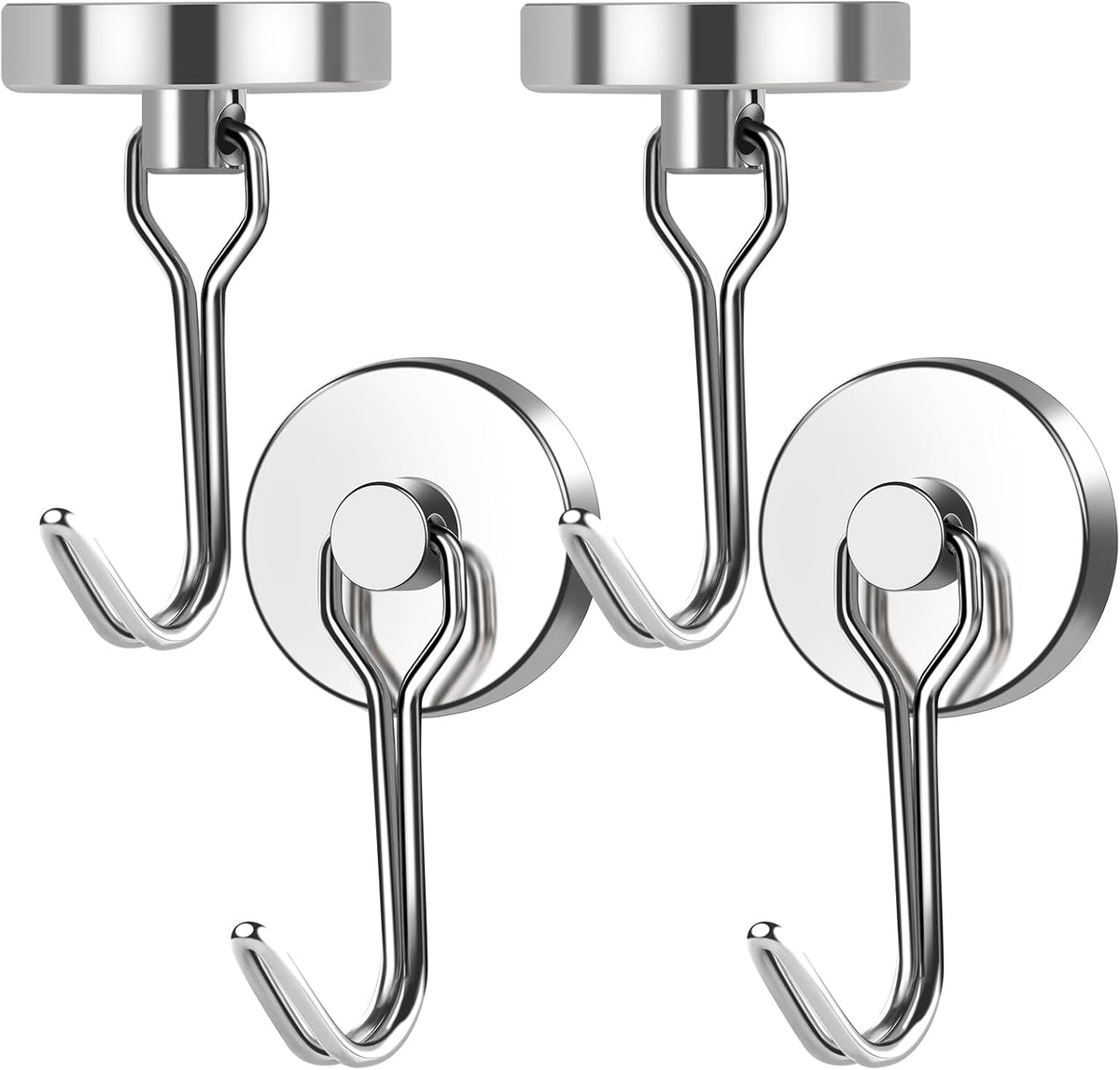 MIKEDE Magnetic Hooks, 70LB+ Swivel Swing Strong Magnetic Hooks Heavy Duty,Neodymium Cruise Hooks Magnets for Hanging, Home, Workplace, Metal Door, Office and Garage - Pack of 4