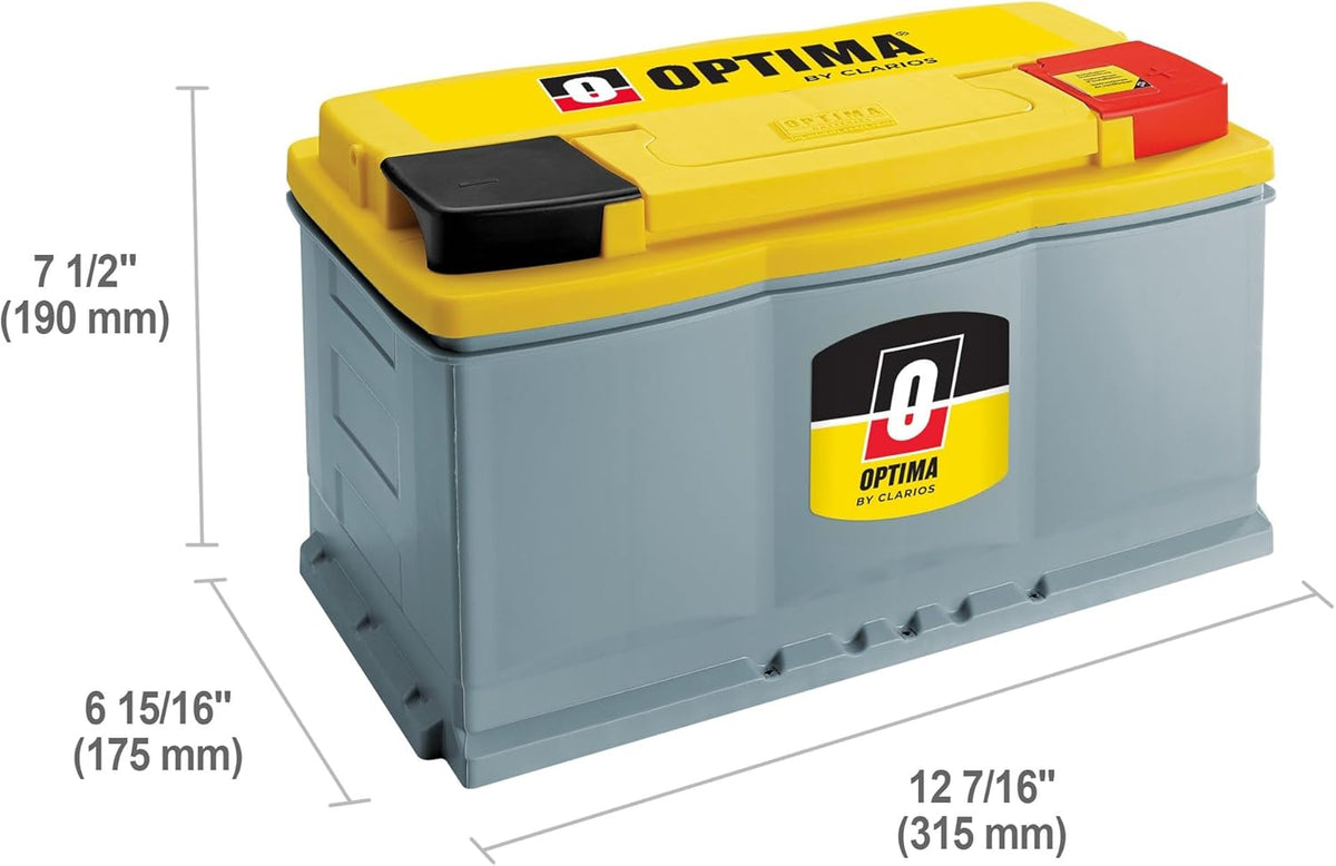 OPTIMA Batteries High Performance DH7 YellowTop Dual Purpose Sealed AGM Car, Truck and SUV Battery, 880 CCA, Maintenance Free, Versitile Mounting, BCI Group Size 94R