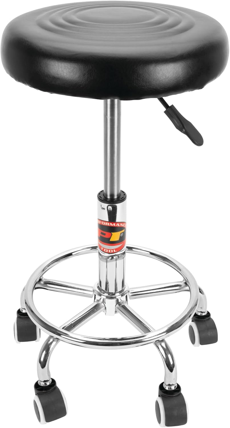 Performance Tool W85027 Adjustable (19 - 24 Inch) Pneumatic Rolling Bar Stool, 250 Lbs Capacity