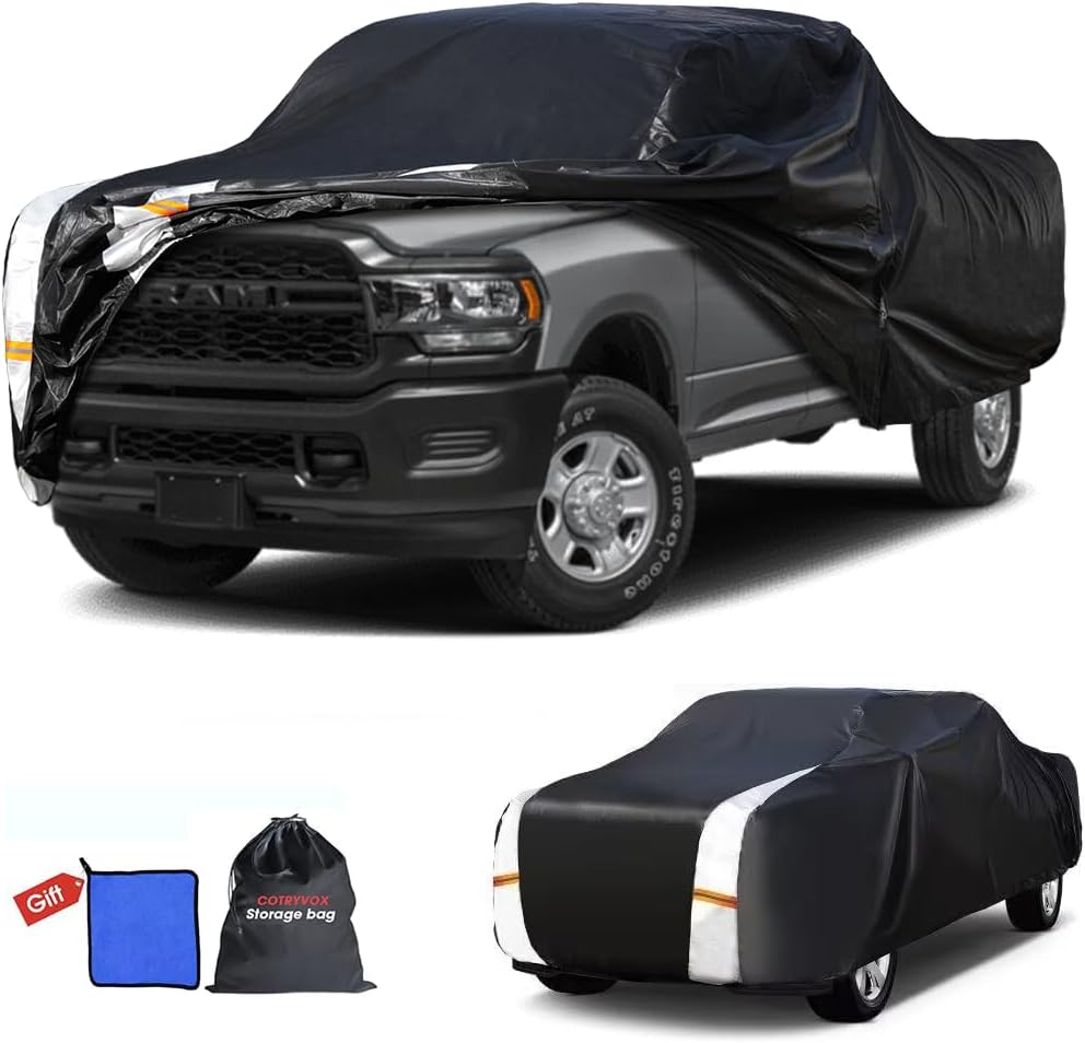 Dodge Ram 2500/3500 Truck Cover Custom Fit 2002-2026 Crew/Quad Cab Long Bed(8.1') with Door Zipper, 10 Layers Outdoor Heavy Pickup Truck Cover Waterproof All Weather, Wind Dust Sun Protector.