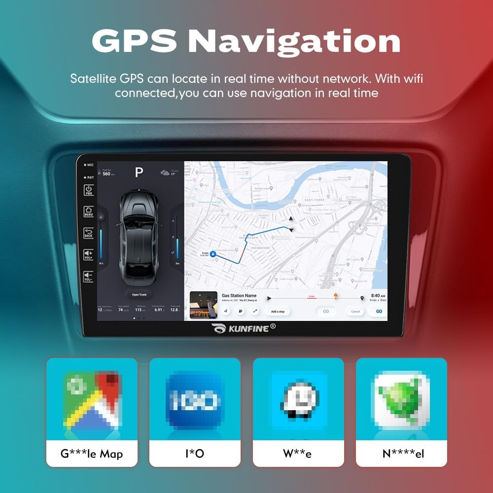 Kunfine Car CarPlay Android Auto Navigation Stereo GPS Radio Reverse Camera Display 9" IPS Touchscreen Headunit Tablet Pad Media Player For Peugeot 301 2013-2022, if Applicable Quad Core 2G+32G Silver