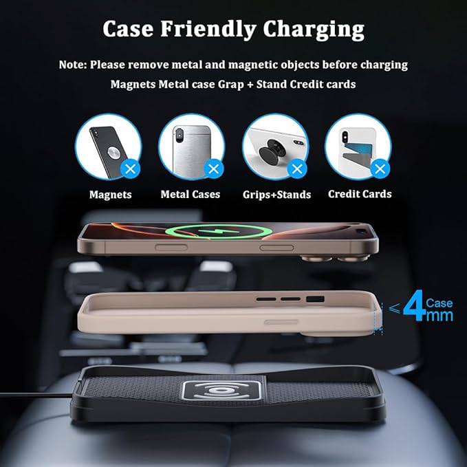 Car Wireless Charger Pad for GMC Canyon Sierra Sonoma 2000-2026, Type-C/USB 20W Fast Wireless Car Charger Pad Non-Slip Cordless Charging Mat,B-30cm Cable USB Plug