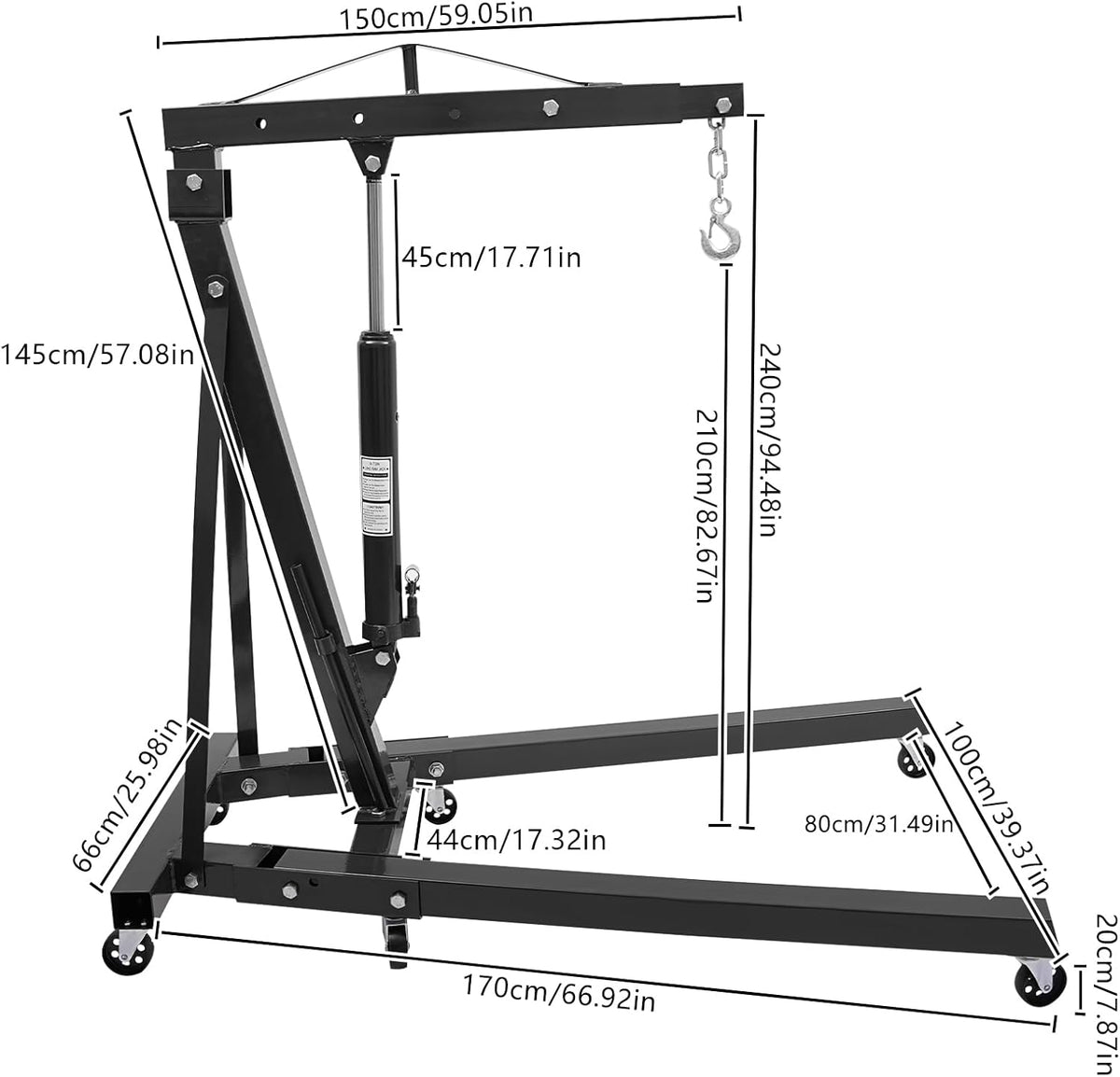 LOYALHEARTDY 1 Ton Hydraulic Engine Hoist, Folding Engine Lift with 6 Wheels, Heavy Duty Steel Shop Engine Crane, Cherry Picker Engine Hoist for Garage, Workshop, 2200 LBS (Black, 1 Ton)
