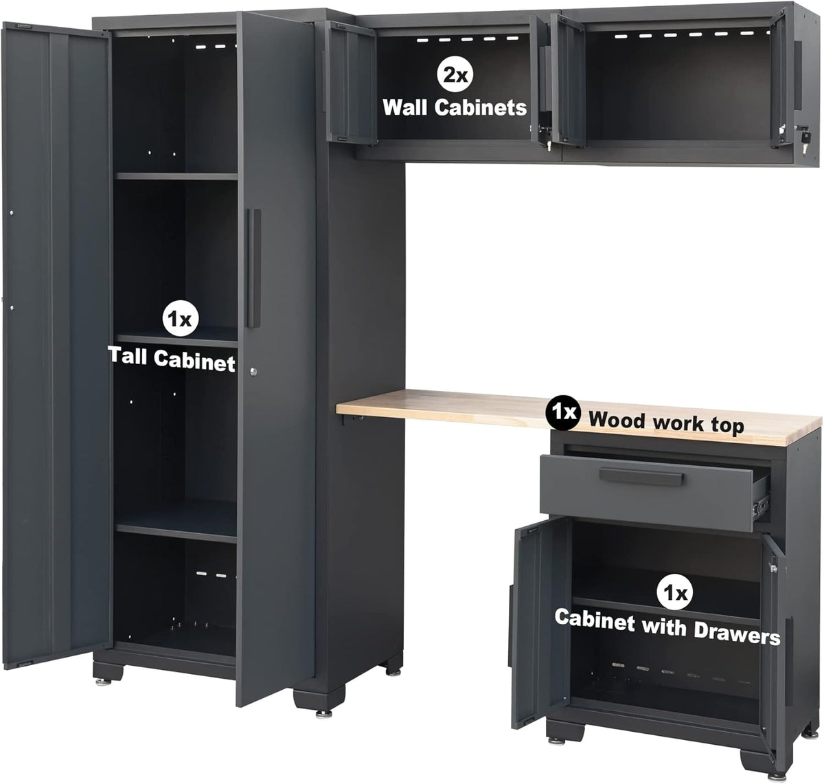 Torin Cabinet System Garage Storage Set, Black/Grey, AGPZC30121002B-1