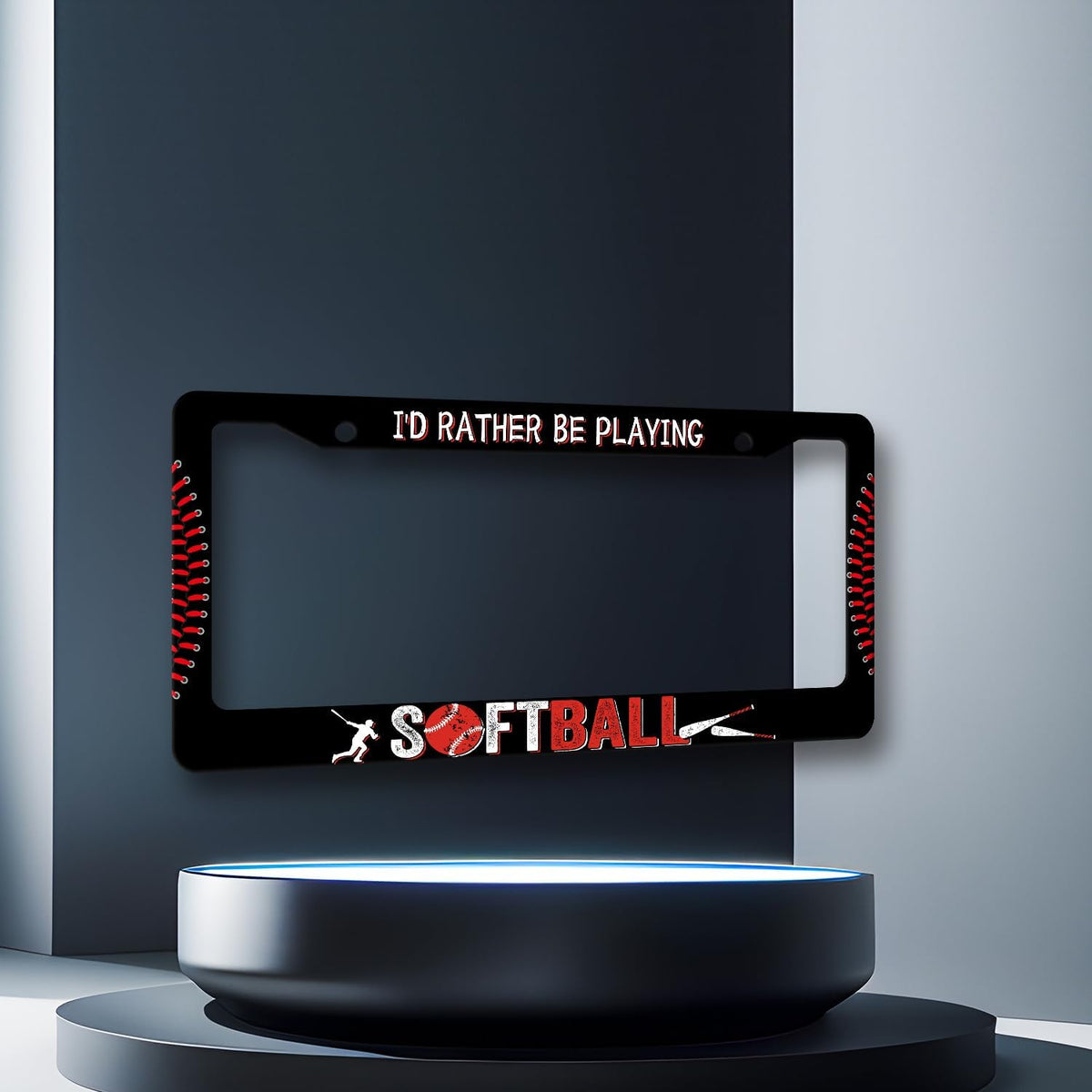 I'd Rather Be Playing Softball License Plate Frame Balls License Plate Stainless Steel Funny Black Accessories Cars Decor 12.2 X 6.2 Inch with 2 Holes and Screws Fits Standard Us Ca Vehicles