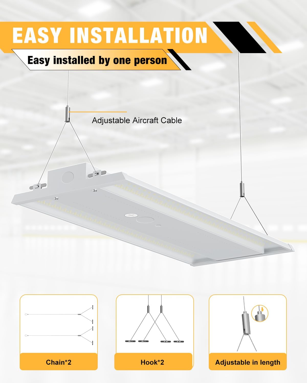 400W LED Linear High Bay Light, 60000LM Linear High Bay Shop Light 120-277V, 5000K for Warehouse, Garage Factory, UL Listed, 5 Years Warranty, 2Pack