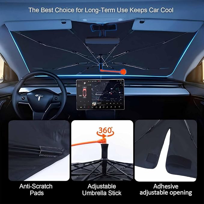 CHILL·TEK Funny Animal Car Windshield Sun Shade Umbrella, Funny Otters Car Sun Shade Umbrella, Block UV Rays Heat Foldable Windshield Umbrella Sun Visor Protector - Keep Vehicle Cool for Cars SUV