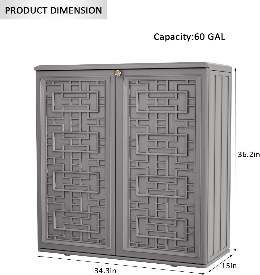 KINYING Outdoor Storage Cabinet Waterproof, Resin 60 Gallon Deck Box for Patio Furniture Cushions, Garden Tools, Pool Tools and Kids’ Toys (Grey with 1 Shelving)