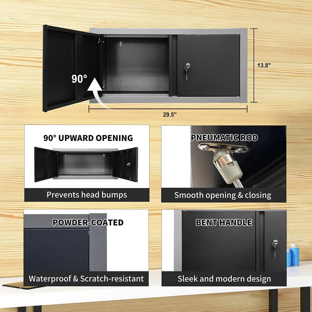 JZD Garage Storage Cabinet Set with Workbench System, Included Tool Cart, for Auto Repair Shop Basement Factory
