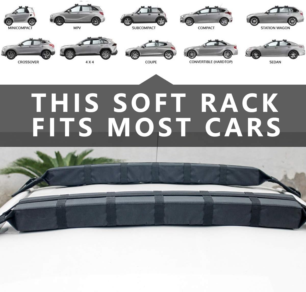 Kayak Roof Rack Pads Deluxe Upgrade Universal Car Soft Roof Rack for Canoe/Paddle Board/SUP with Adjustable Steady Tie-Down Straps/Ropes/Hooks/T-Straps and Storage Bag