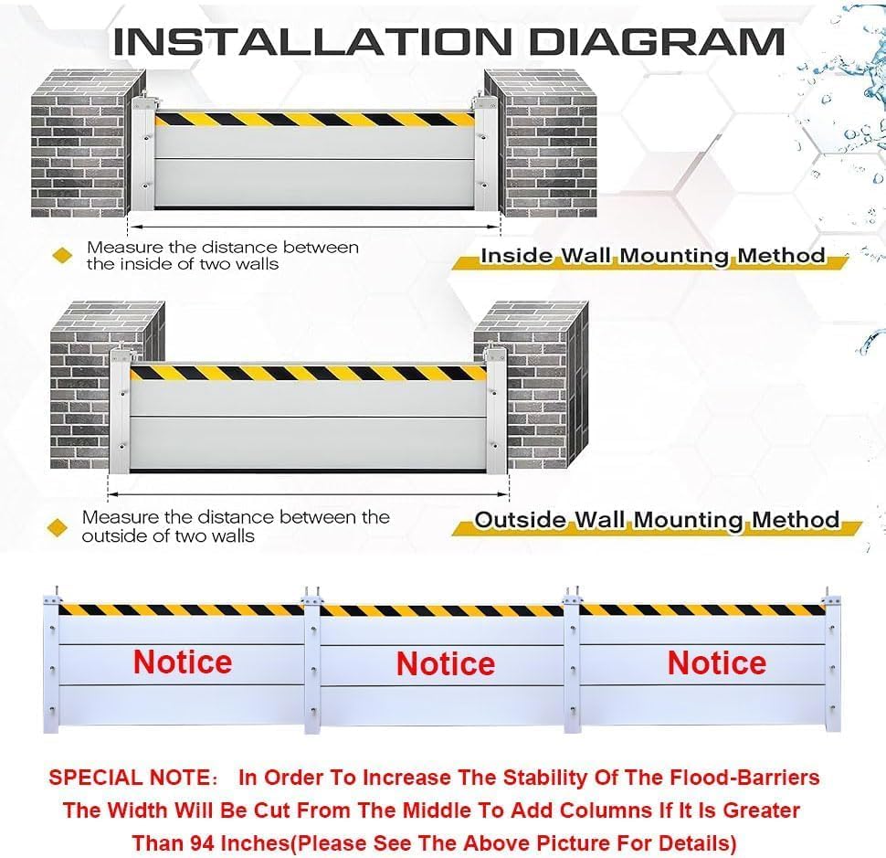 Reusable Heavy Duty Aluminum Flood Barriers for Home Exterior, Flood Protection Barriers Water Barrier Door Quick Detachable Garage Doors Detachable Mobile Rain Water Baffle ( H 15.7 inch L 6.5FT)